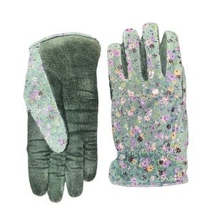 Vintage Leather Floral Gloves Winter Green Purple Size Medium